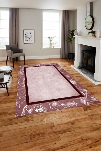 Napoli Home Baskılı Modern Çerçeveli Çiçekli Yıkanabilir Kaymaz Taban Yolluk Mutfak Salon Halısı ürün görseli 1