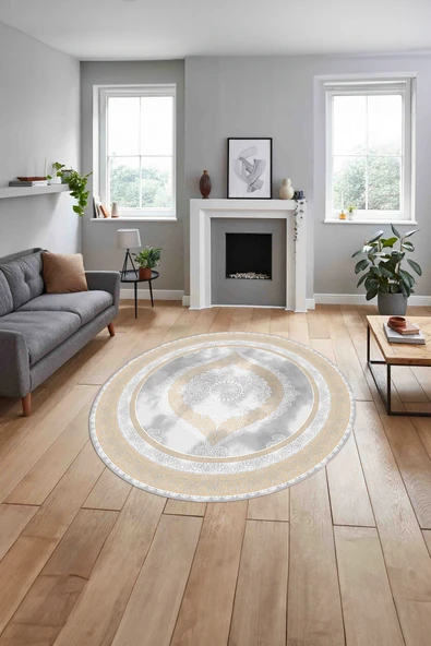 Napoli Home Baskılı Klasik Geleneksel Model Yıkanabilir Kaymaz Taban Yuvarlak Salon Halısı ürün görseli 1