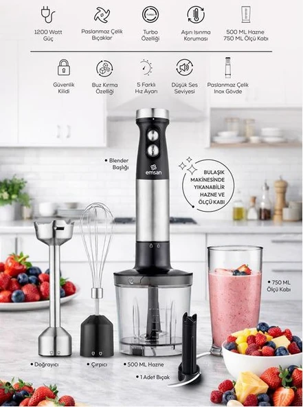Emsan Gusto Blender Seti İnox Siyah ürün görseli 1
