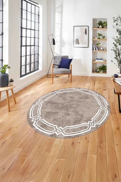 Napoli Home Çerçeveli Kenar Halka Modelli Yıkanabilir Kaymaz Taban Yuvarlak Salon Halısı ürün görseli 1