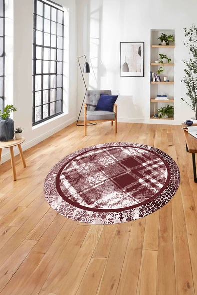 Napoli Home Çerçeveli Otantik Desen Yıkanabilir Kaymaz Taban Yuvarlak Salon Halısı ürün görseli 1
