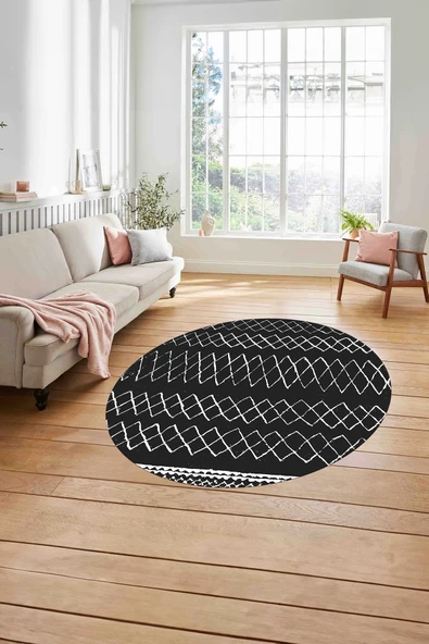 Napoli Home Baskılı İskandinav Zigzag Model Yıkanabilir Kaymaz Yuvarlak Mutfak Salon Halısı ürün görseli 1