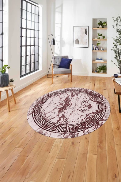 Napoli Home Çerçeveli Modern Mermer Desenli Yıkanabilir Kaymaz Taban Yuvarlak Salon Halısı ürün görseli 1