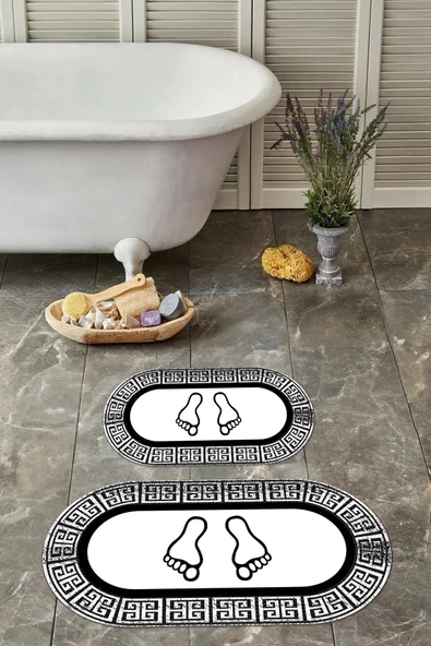 Napoli Home Dijital Yıkanabilir Çerçeveli Ayak Baskılı Oval Banyo Paspası Klozet Takımı ürün görseli 1
