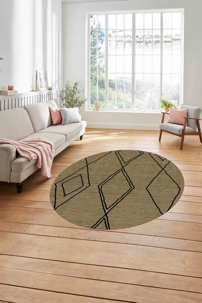 Napoli Home Baskılı İskandinav Geometrik Model Yıkanabilir Yuvarlak Salon Halısı ürün görseli 1