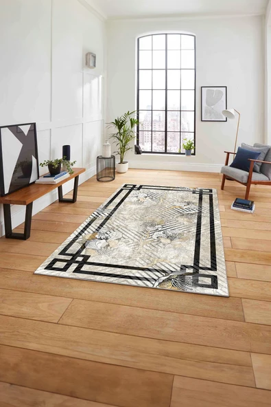 Napoli Home Çerçeveli Çiçek Motifli Yıkanabilir Kaymaz Taban Yolluk Mutfak Salon Halısı ürün görseli 1