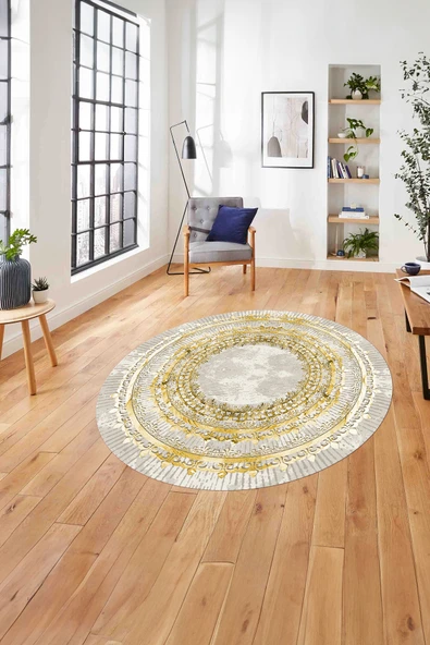 Napoli Home Çerçeveli Otantik Desen Yıkanabilir Kaymaz Taban Yuvarlak Salon Halısı ürün görseli 1