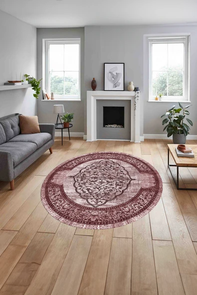 Napoli Home Klasik Otantik Model Baskılı Yıkanabilir Kaymaz Taban Yuvarlak Mutfak Salon Halısı ürün görseli 1