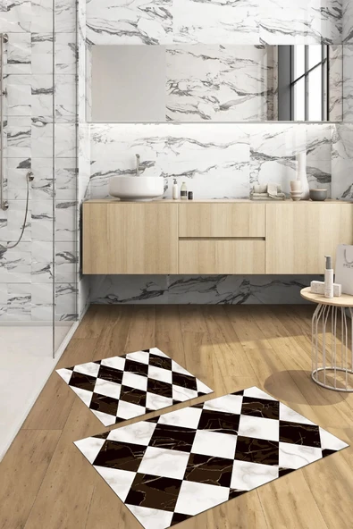 Napoli Home Dijital Baskılı Yıkanabilir Mermer Zemin Desenli Banyo Paspası Klozet Takımı ürün görseli 1