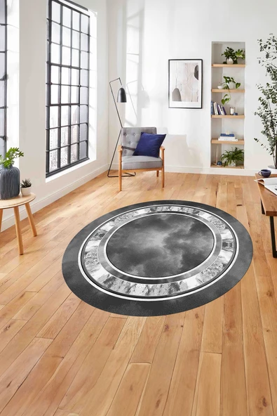 Napoli Home Çerçeveli Modern Dijital Baskılı Yıkanabilir Kaymaz Taban Yuvarlak Salon Halısı ürün görseli 1