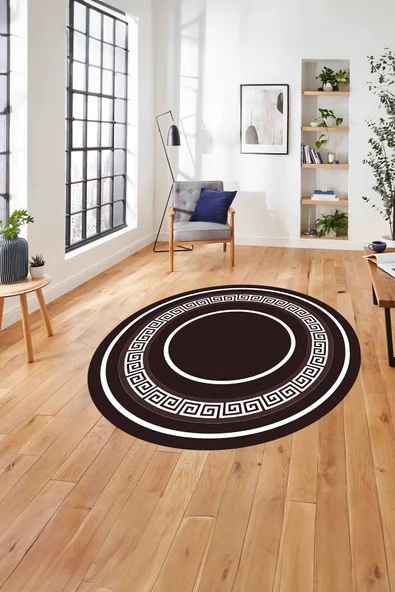 Napoli Home Çerçeveli Kenar Desenli Yıkanabilir Kaymaz Taban Yuvarlak Salon Halısı ürün görseli 1