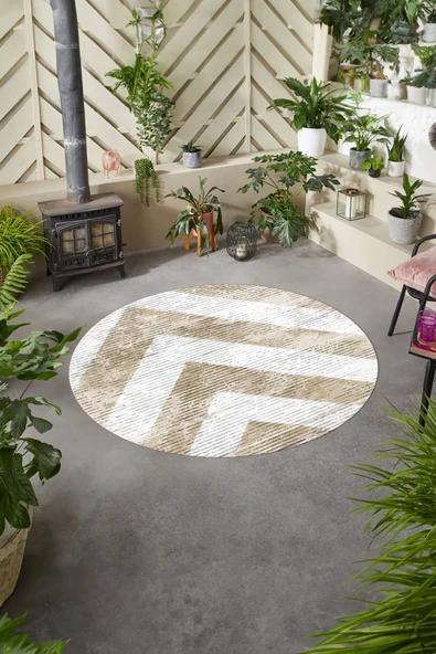 Napoli Home Baskılı Modern Üçgen Motifli Yıkanabilir Kaymaz Taban Yuvarlak Mutfak Salon Halısı ürün görseli 1