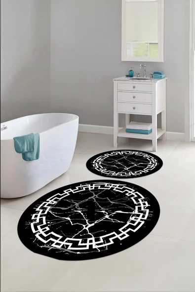 Napoli Home Dijital Yıkanabilir Çerçeveli Mermer Model Yuvarlak Banyo Paspası Klozet Takımı ürün görseli 1