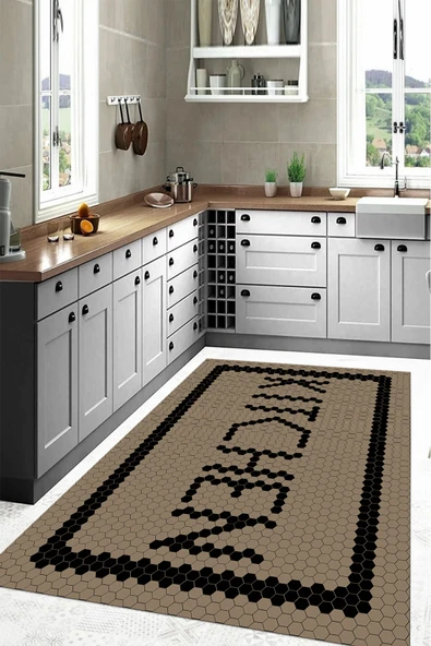 Napoli Home Baskılı Modern Kitchen Yazı Desenli Yıkanabilir Kaymaz Taban Yolluk Salon Mutfak Halısı ürün görseli 1