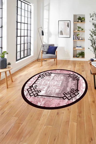 Napoli Home Çerçeveli Akrilik Desen Detaylı Yıkanabilir Kaymaz Taban Yuvarlak Salon Halısı ürün görseli 1