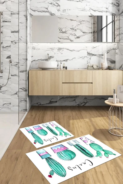Napoli Home Dijital Baskılı Yıkanabilir Kaymaz Taban Kaktüs Model Banyo Paspası Klozet Takımı ürün görseli 1