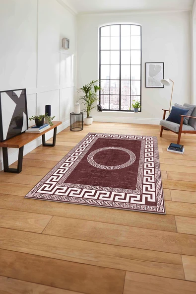 Napoli Home Çerçeveli Vektörel Modelli Sade Yıkanabilir Kaymaz Taban Yolluk Mutfak Salon Halısı ürün görseli 1