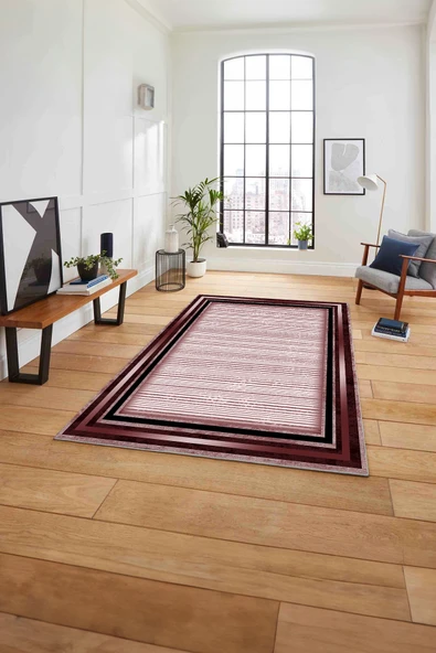 Napoli Home Çerçeveli Modern Çizgi Desenli Yıkanabilir Kaymaz Taban Yolluk Mutfak Salon Halısı ürün görseli 1