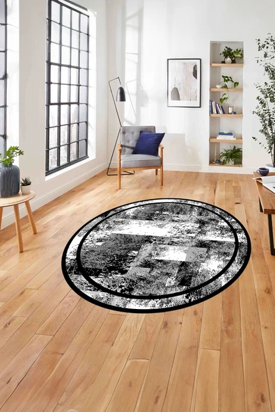 Napoli Home Çerçeveli Modern Dijital Baskılı Yıkanabilir Kaymaz Taban Yuvarlak Salon Halısı ürün görseli 1
