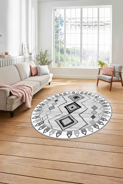 Napoli Home Baskılı İskandinav Çerçeve Model Yıkanabilir Kaymaz Yuvarlak Mutfak Salon Halısı ürün görseli 1