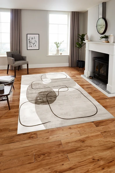 Napoli Home Baskılı Modern Sade Çizgi Model Yıkanabilir Kaymaz Taban Yolluk Mutfak Salon Halısı ürün görseli 1