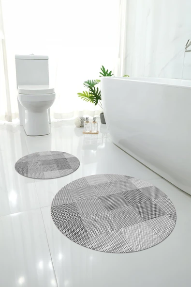 Napoli Home Dijital Yıkanabilir Kaymaz Taban Kilim Görünümlü Yuvarlak Banyo Paspası Klozet Takımı ürün görseli 1