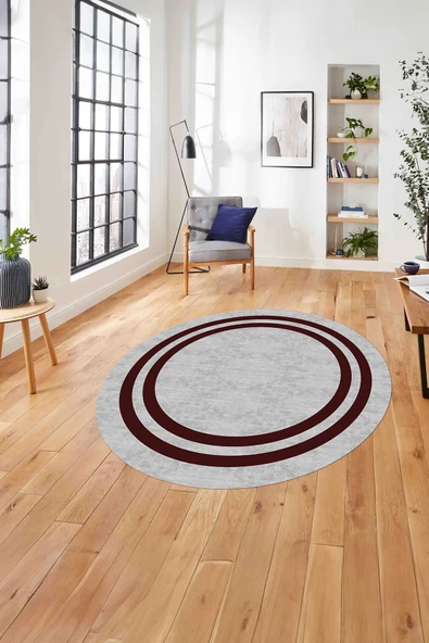 Napoli Home Çerçeveli Kenar Çizgi Desenli Yıkanabilir Kaymaz Taban Yuvarlak Salon Halısı ürün görseli 1