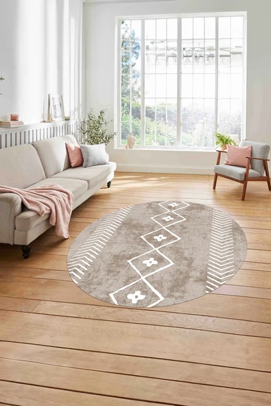 Napoli Home Baskılı İskandinav Geometrik Yıkanabilir Kaymaz Yuvarlak Mutfak Salon Halısı ürün görseli 1