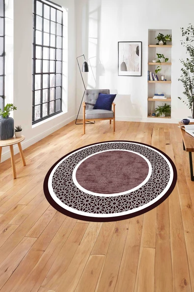 Napoli Home Çerçeveli Yeni Nesil Model Yıkanabilir Kaymaz Taban Yuvarlak Salon Halısı ürün görseli 1