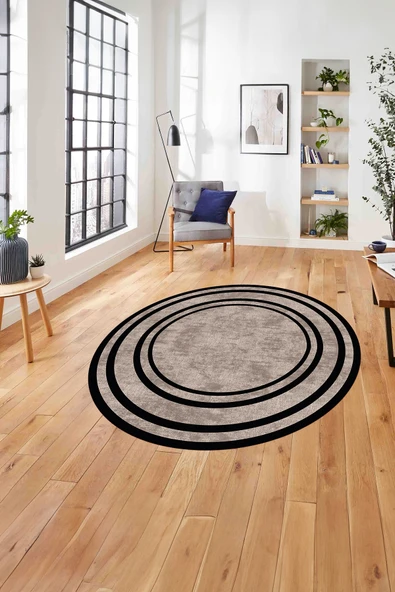 Napoli Home Çerçeveli Sade Düz Desenli Yıkanabilir Kaymaz Taban Yuvarlak Salon Halısı ürün görseli 1
