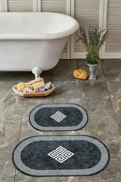 Napoli Home Dijital Yıkanabilir Çerçeveli Klasik Model Oval Banyo Paspası Klozet Takımı ürün görseli 1