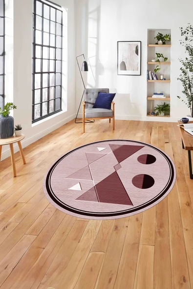 Napoli Home Çerçeveli Üçgen Desenli Yıkanabilir Kaymaz Taban Yuvarlak Salon Halısı ürün görseli 1