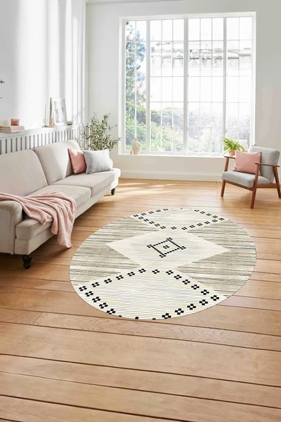 Napoli Home Baskılı İskandinav Hasır Model Yıkanabilir Kaymaz Yuvarlak Mutfak Salon Halısı ürün görseli 1