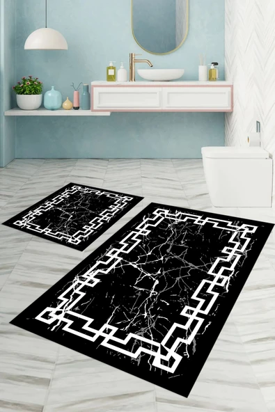 Napoli Home Dijital Baskılı Yıkanabilir Çerçeveli Mermer Model Banyo Paspası Klozet Takımı ürün görseli 1