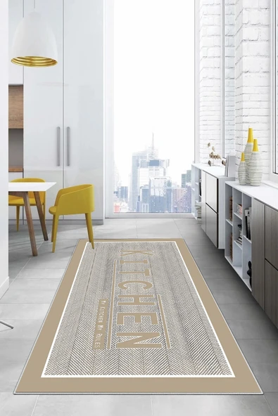 Napoli Home Baskılı Kitchen Yazı Desenli Yıkanabilir Kaymaz Taban Yolluk Salon Mutfak Halısı ürün görseli 1