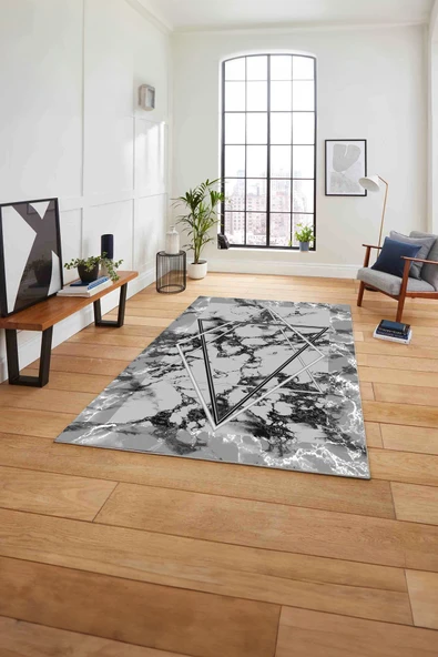 Napoli Home Baskılı Mermer Üçgen Detaylı Desen Kaymaz Taban Yıkanabilir Yolluk Mutfak Salon Halısı ürün görseli 1
