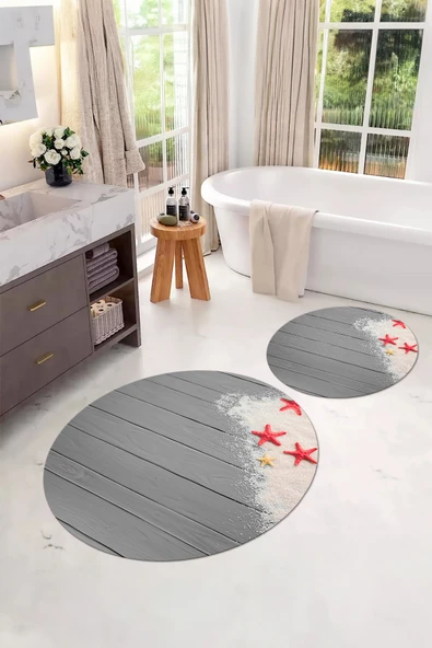 Napoli Home Dijital Yıkanabilir Modern Deniz Yıldızı Yuvarlak Banyo Paspası Klozet Takımı ürün görseli 1