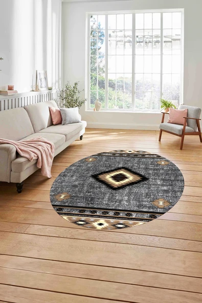 Napoli Home Dijital Baskılı İskandinav Klasik Motif Yıkanabilir Yuvarlak Salon Halısı ürün görseli 1