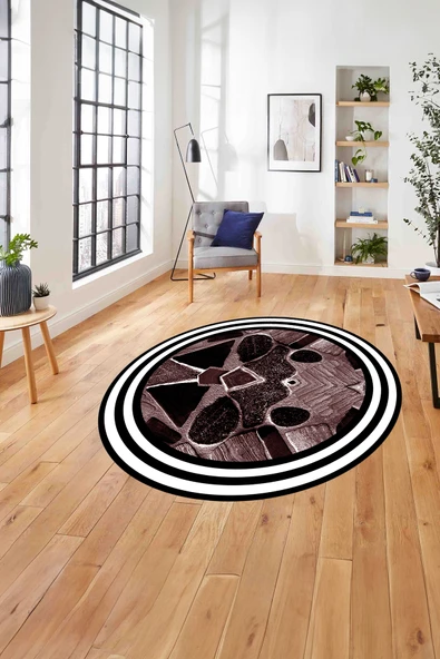 Napoli Home Çerçeveli Mermer Görünümlü Yıkanabilir Kaymaz Taban Yuvarlak Salon Halısı ürün görseli 1