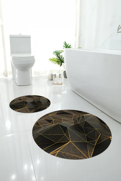 Napoli Home Baskılı Yıkanabilir Geometrik Desenli Yuvarlak Banyo Paspası Klozet Takımı ürün görseli 1