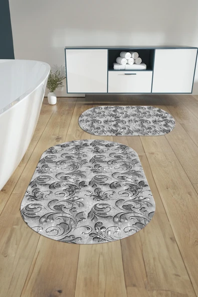 Napoli Home Dijital Yıkanabilir Kaymaz Taban Akrilik Desenli Oval Banyo Paspası Klozet Takımı ürün görseli 1