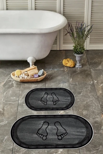 Napoli Home Dijital Baskı Yıkanabilir Kaymaz Taban Ayak Baskılı Oval Banyo Paspası Klozet Takımı ürün görseli 1