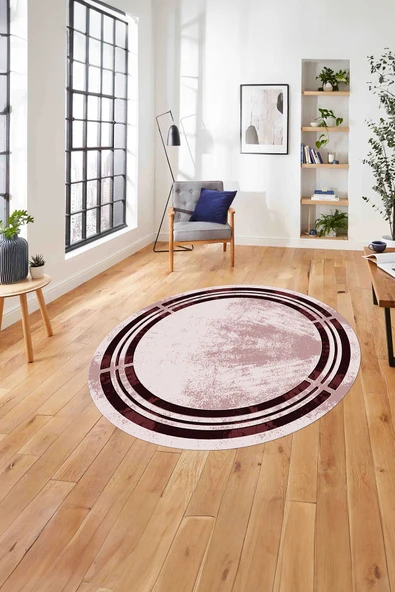 Napoli Home Çerçeveli Dekoratif Baskılı Yıkanabilir Kaymaz Taban Yuvarlak Salon Halısı ürün görseli 1