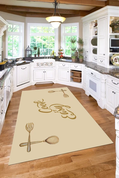 Napoli Home Baskılı Modern Çatal Bıçak Desenli Yıkanabilir Kaymaz Taban Yolluk Salon Mutfak Halısı ürün görseli 1