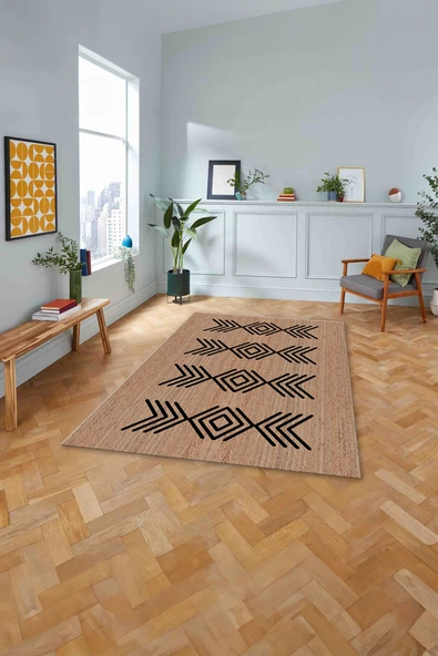 Napoli Home Dijital Baskılı Jüt Çizgi Desenli Yıkanabilir Kaymaz Yolluk Mutfak Salon Halısı ürün görseli 1