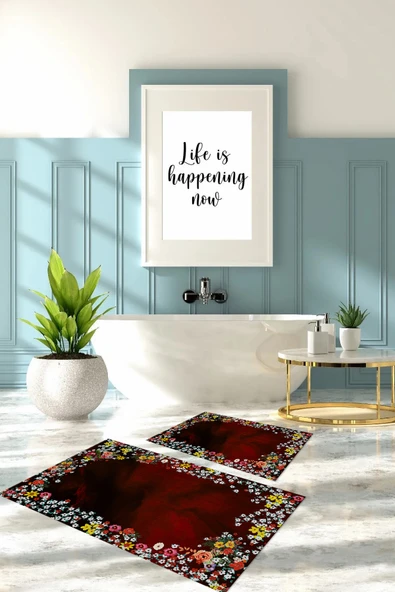 Napoli Home Dijital Baskılı Yıkanabilir Renkli Çiçek Desenli Banyo Paspası Klozet Takımı ürün görseli 1
