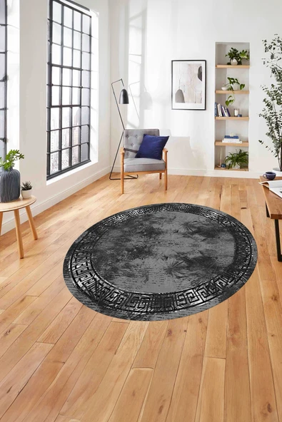 Napoli Home Çerçeveli Sade Modern Baskılı Yıkanabilir Kaymaz Taban Yuvarlak Salon Halısı ürün görseli 1