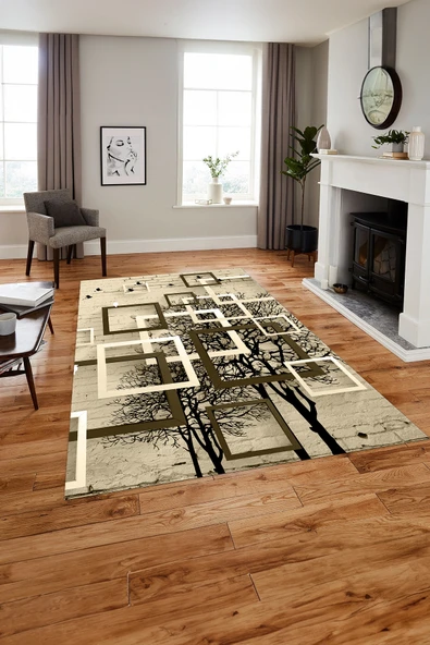 Napoli Home Dijital Baskılı Modern Ağaçlı Yıkanabilir Kaymaz Taban Yolluk Mutfak Salon Halısı ürün görseli 1