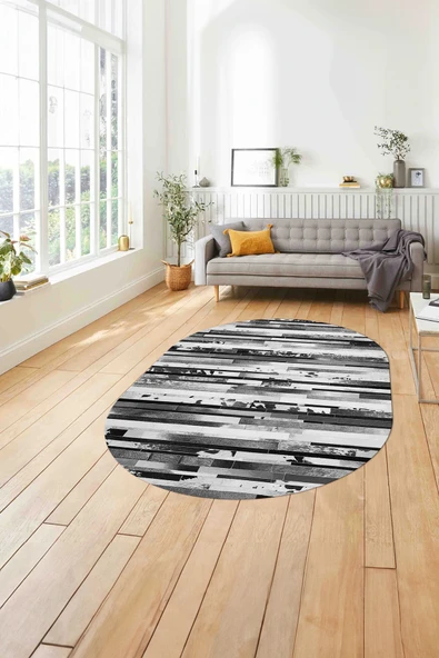 Napoli Home Baskılı Patchwork Post Motifli Yıkanabilir Kaymaz Oval Yolluk Mutfak Salon Halısı ürün görseli 1
