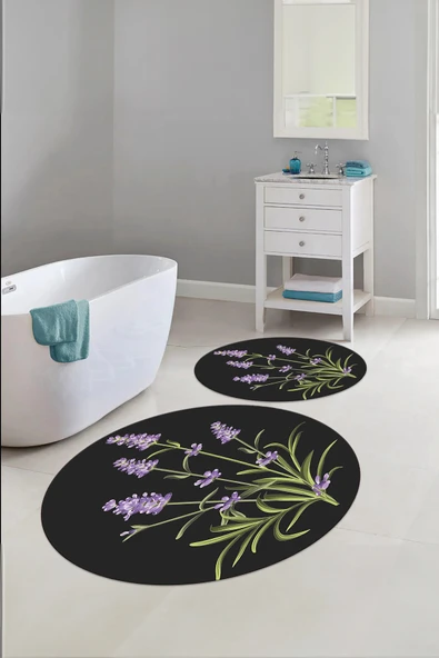 Napoli Home Baskılı Yıkanabilir Sade Çiçek Desenli Yuvarlak Banyo Paspası Klozet Takımı ürün görseli 1
